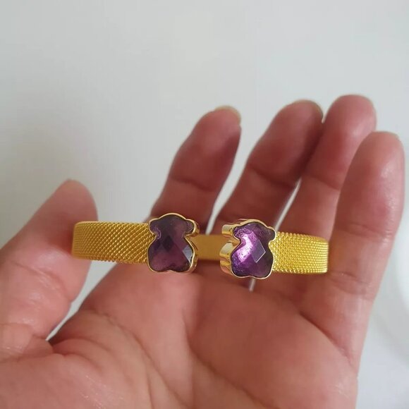Tous Gold-Colored IP Steel Mesh Cuff Bracelet With Amethyst - Picture 8 of 8